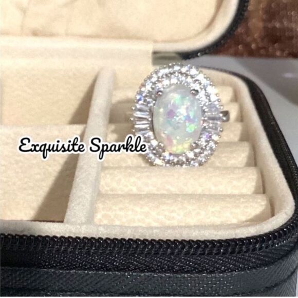 💗Beautiful 4C Faceted  Genuine Australian Oval Opal W/Double 💎 Halo - Picture 5 of 14